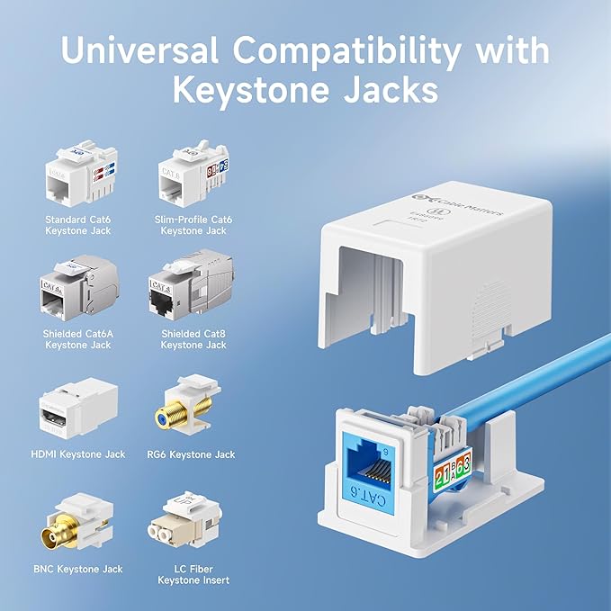 Cable Matters UL Listed 10-Pack 1-Port Keystone Jack Surface Mount Box in White