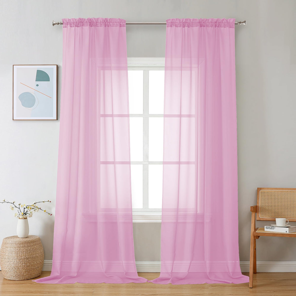 Sheer Pink Curtains 90 inches Long 2 Panels (2 Count)