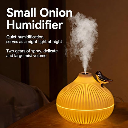 Portable Small Onion Humidifier, 300ml Desktop Mini Humidifier with 3-Color Warm Night Light, for Bedroom Home Office Travel