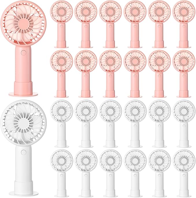Tujoe 24 Pcs Mini Powerful Handheld Fan 3 Speed Personal Small Portable Rechargeable Fan with Base USB for Women Eyelash Makeup Office Travel Beach Indoor Outdoor (Pink,White)