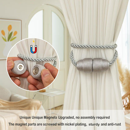 Magnetic Curtain Tiebacks Rope Curtain Tie Backs for Curtains 6 Pack Curtain Holders for Drapes Decorative Window Curtain Holdbacks (6 Count)