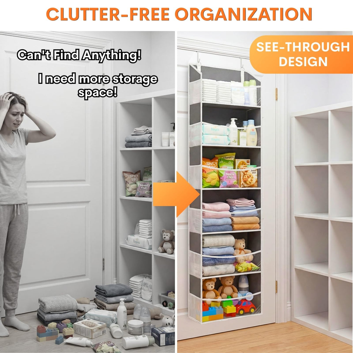 2 Pack Over Door Organizer with 6 Large Pockets