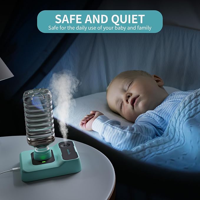 Portable Humidifiers for Travel, Small Mini Humidifier with Auto Shut-Off, Nightlight and Storage Bag for Hotel, Bedroom or Office, Plant Humidifier Indoor, Green