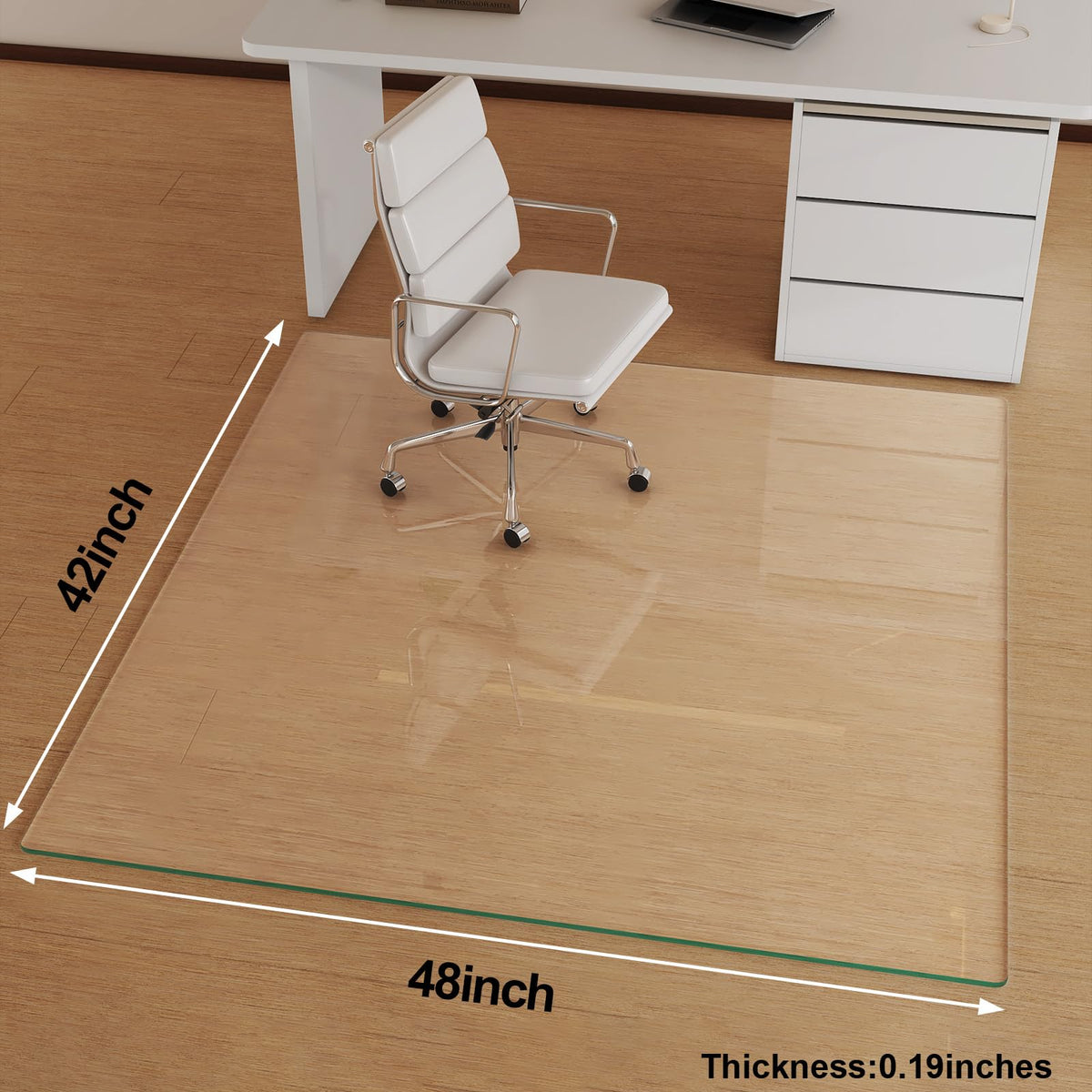 Tempered Glass] 42" x 48" Glass Office Chair Mat for Carpet