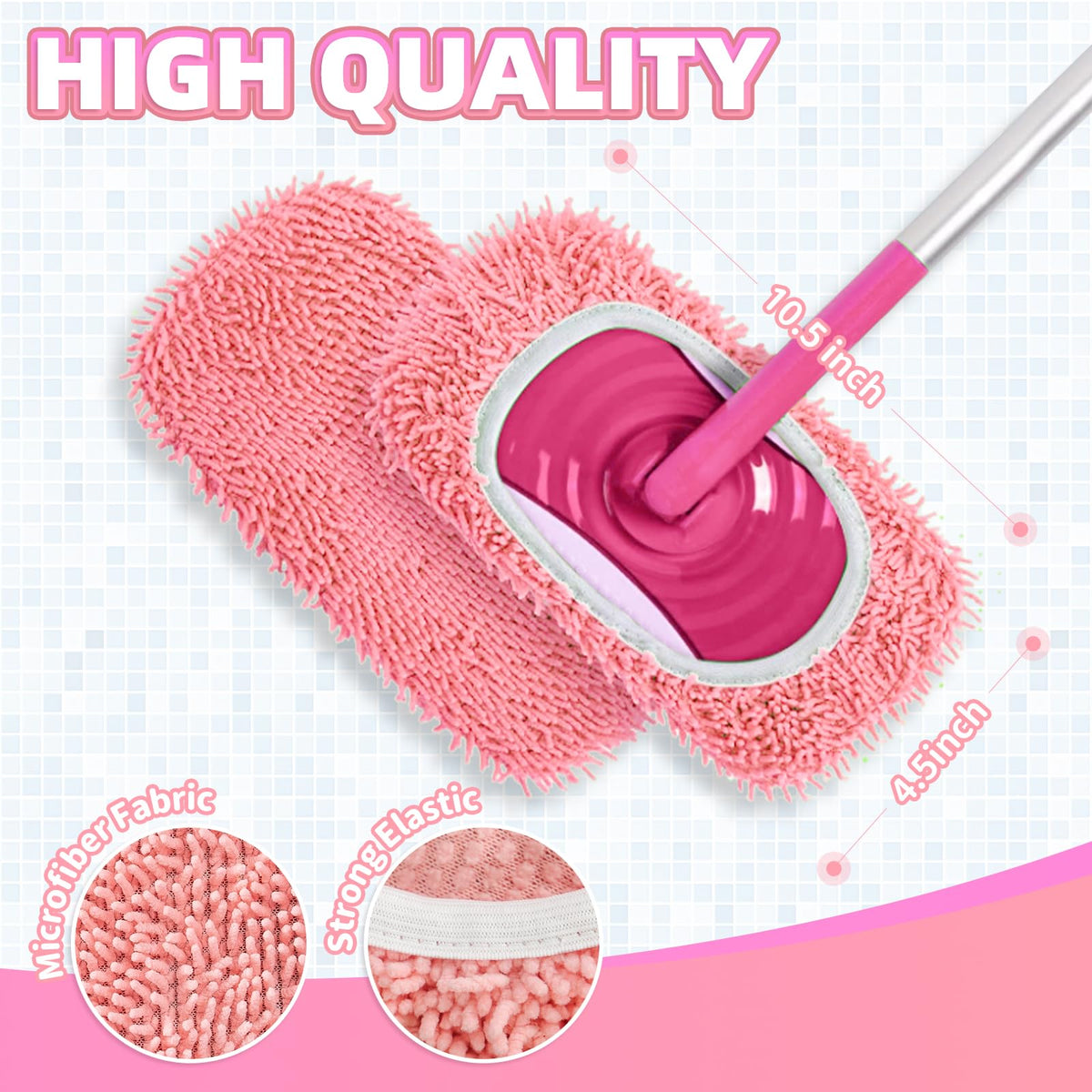 4 Pack Pink Reusable Chenille Mop Pads Fit for Swiffer Sweeper (4 Count)