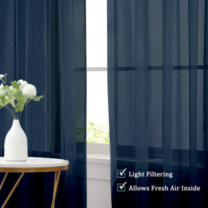 Navy Blue Sheer Valances for Windows (2 Count)
