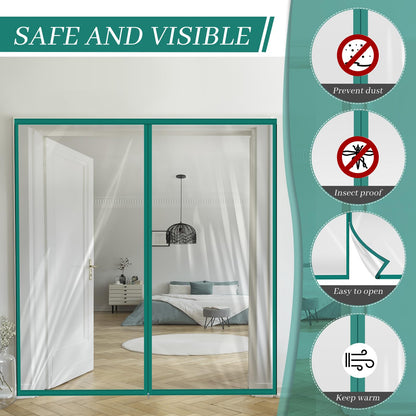 Zipper 72 x 80 Inch Dust Barrier Door Kit 6 x 6.7 ft Winter Construction Door Reusable Plastic Curtain Cover Containment Standard Doorway Temporary Wall Screen Sheeting for Bathroom Hallway