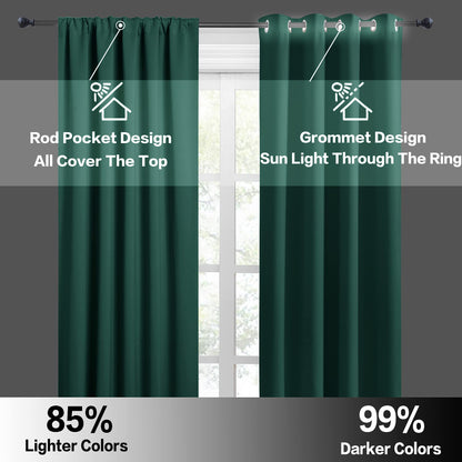 Short Hunter Green Blackout Curtains for Small Bedroom Window Cafe