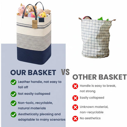 75L Woven Laundry Hamper with Long Leather Handles
