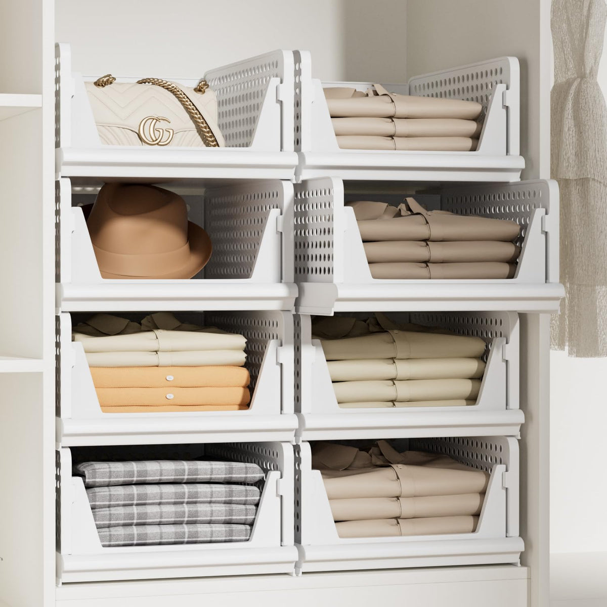 5 Pack Closet Storage Bins Stackable Organizer Drawer Shelf (5 Count)