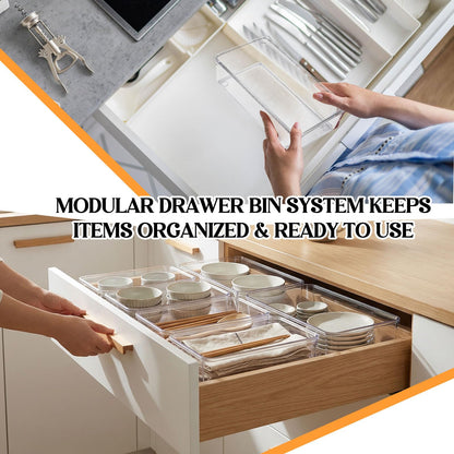 12 Pcs Clear Drawer Organizer 9 x 6 x 2 Inches Plastic Rectangle Trays Makeup Vanity Storage Bins and Kitchen Drawers Dividers for Office Desk Silverware Kitchen Utensils (12 Count)