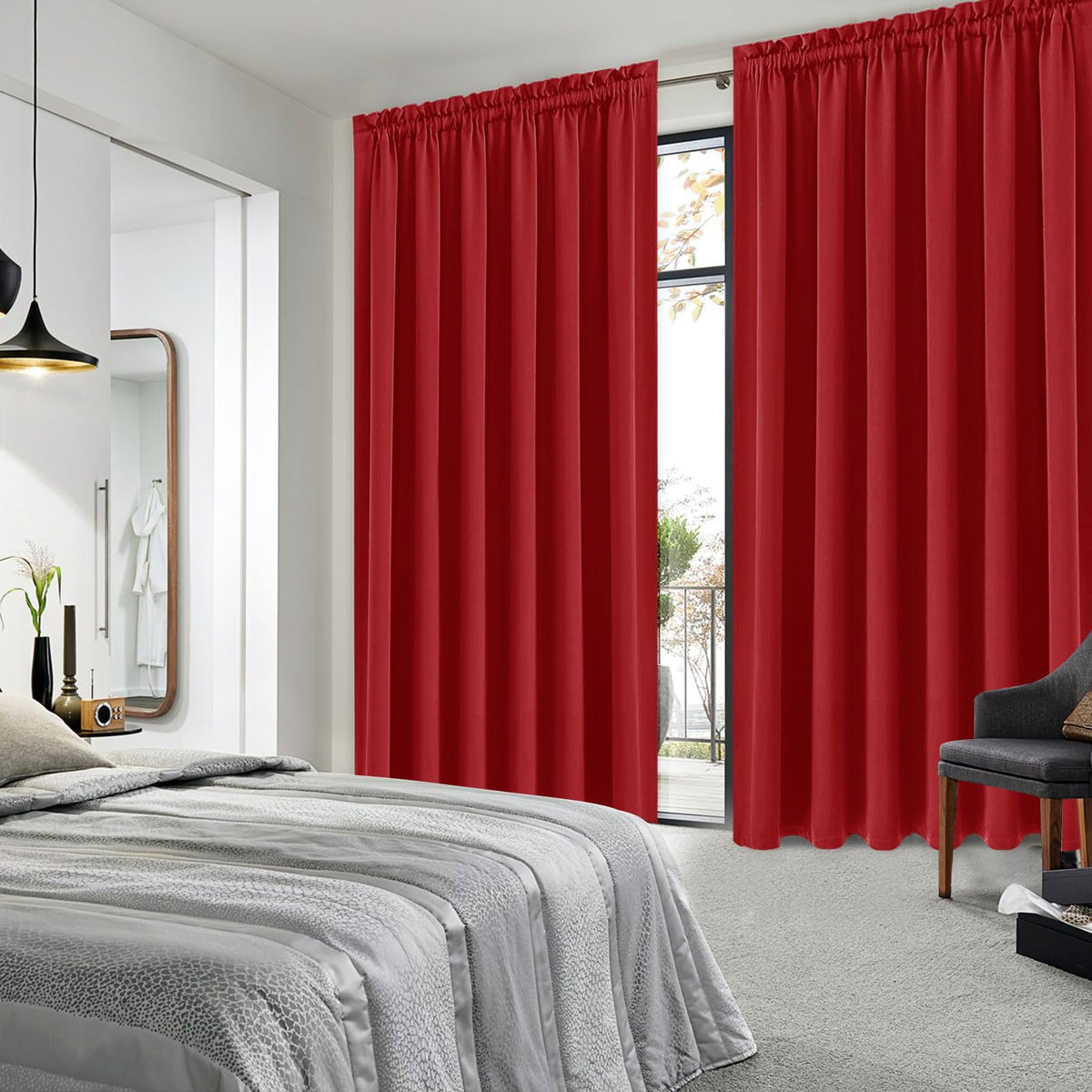 Wide Blackout Curtains for Bedroom Living Room 70 x 84 Inch Long Red