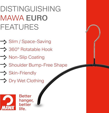 Mawa by Reston Lloyd Euro Series Non-Slip Space Saving Steel Clothes Hanger for Shirts, Dresses, Sweaters, Style 40/P,White, Set of 130