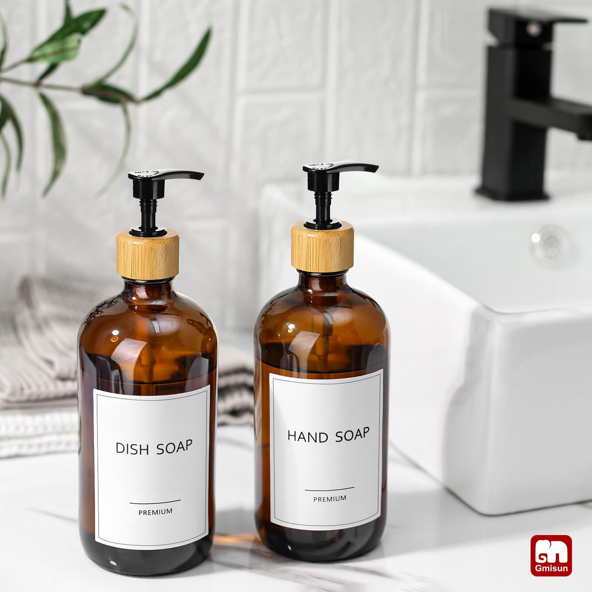 Amber Glass Soap Dispenser (2 Count)