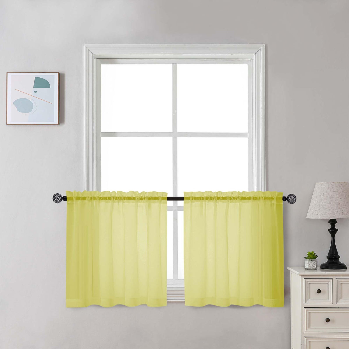 Sheer Lemon Tier Curtains 24 Inch Length Set (2 Count)