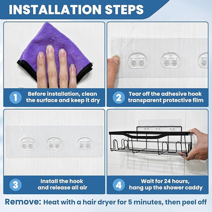 4 Pack Shower Caddy Adhesive Replacement, Shower Shelf Strong Adhesive Hooks, No Drilling, Transparent WaterProof Strips for Bathroom Shelves & Kitchen Racks