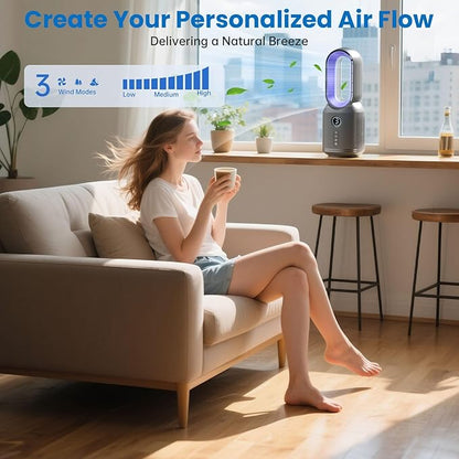 Desk Fan,13 Inch Portable Bladeless Fan, Small Quiet Office Fan with 106° Oscillating, 3 Speeds & Night light, LED Display, Button Control, Personal Table Fan for Bedroom, Office, Home, Study Room