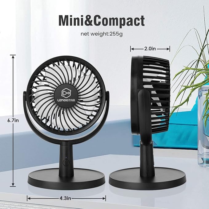 Shinebella 4 Speeds Small Desk Fan with Strong Airflow, Personal Portable Mini USB Fan, Quiet, 310 Degree Rotation, Detachable, Easy to Clean, Lightweight, 4 inch, for Bedroom, Desk, Home… B08NP31ZWB