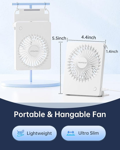 TriPole Mini Desk Fan USB Powered Portable Fan Small Personal Fan 3 Speeds Strong Airflow Table Fan for Travel Home Office Bedroom Desktop, 3.3ft Cable (No Battery, White)