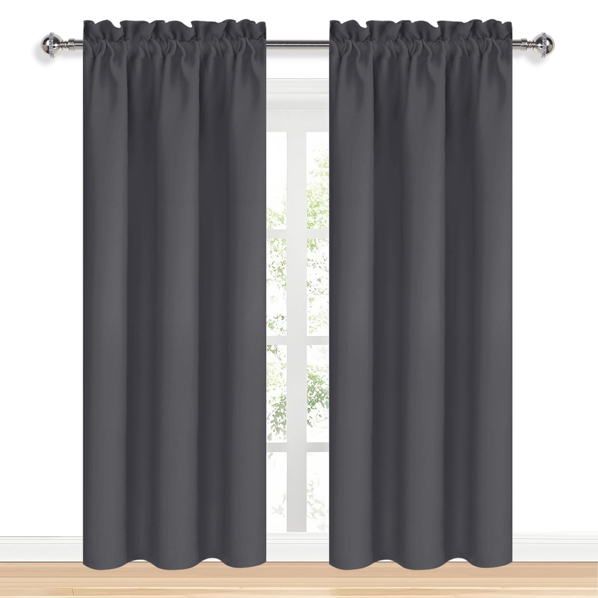 Blackout Curtains for Bedroom 38 x 84 Inch Long Dark Grey 2 Panels (2 Count)