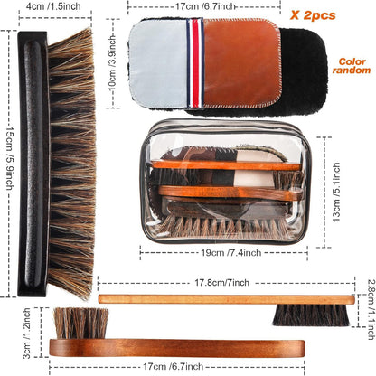 6 Pcs Horsehair Shine Shoes Brush Kit Polish Dauber Applicators Cleaning Leather Shoes Boots Care Brushes Suede Cleaner Brush with Microfiber Shoe Gloves