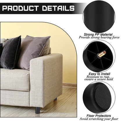 16 Pack 3 Inch Plastic Furniture Legs with M8 T