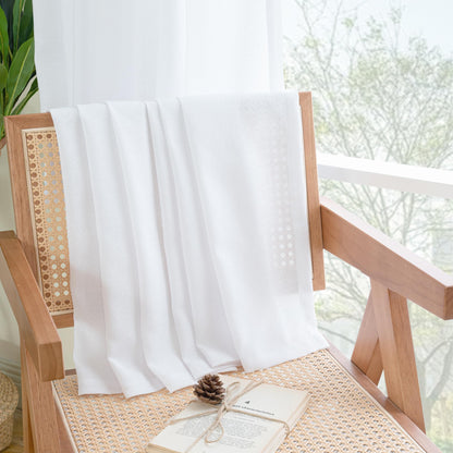 White Linen Curtains 84 Inches Long Semi Sheer for Living Room