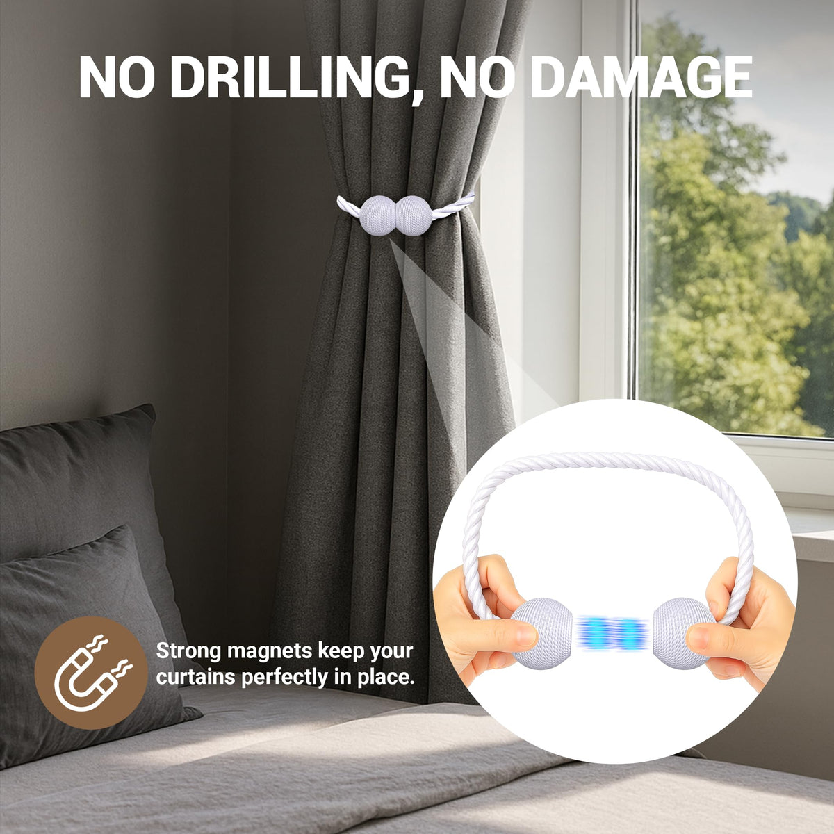 Magnetic Curtain Tiebacks White 4 Pack