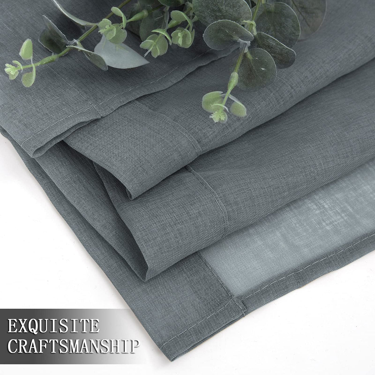 Short Sheer Curtains Living Room Linen Textured Curtain Sheers Light Filtering Voile Rod Pocket Curtains for Bedroom (2 Count)
