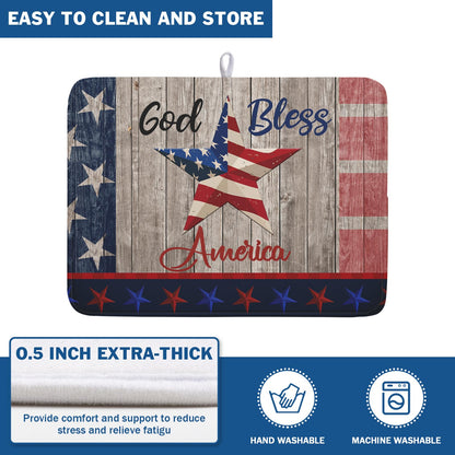 4th of July Dish Drying Mat 18x24 Inch Patriotic God Bless America Memorial Kitchen Mats Independence Day Absorbent Dishes Pad for Kitchen Counter USA Star Drying Mat Home Decor for Countertop