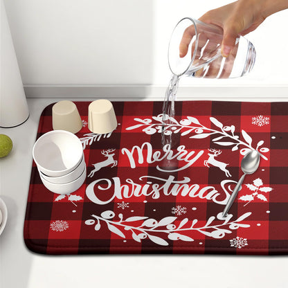 Merry Christmas Dish Drying Mat for Kitchen Counter
