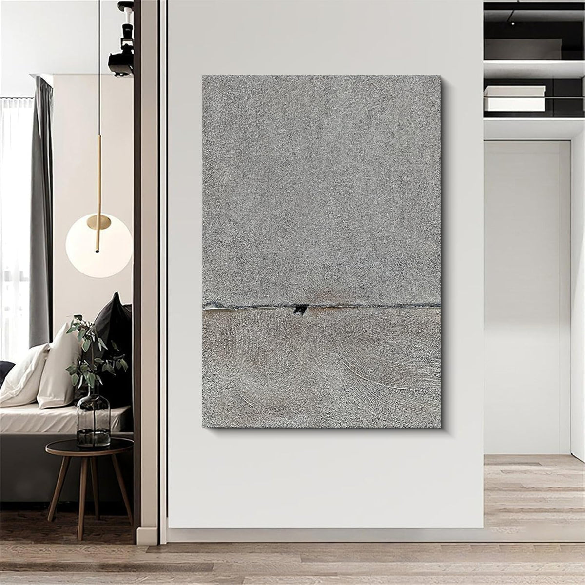 Hand painted Minimalist Black and White art canvas Abstract Oil painting 36x24 inch wall decorative art