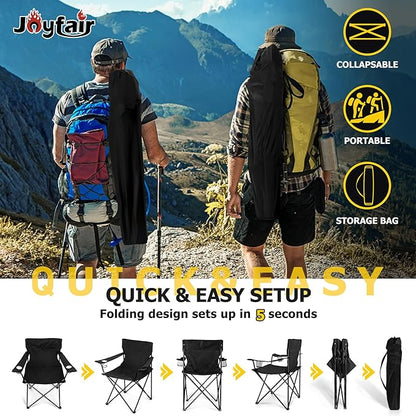 Joyfair Portable Camping Chair, Outdoor Lawn Folding Chairs for Adults, Heavy Duty Large Foldable Chairs for Beach, Fishing, Tailgating and More Outdoor Sport, Carry Bag & Cup Holder
