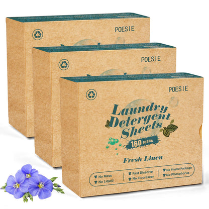 Laundry Detergent Sheets Fresh Linen Scent 3 Pack 480 Strips Plastic Free Fast Dissolve Washing for All Washing Machine Traveling Dorm Life Save Space (480 Count)