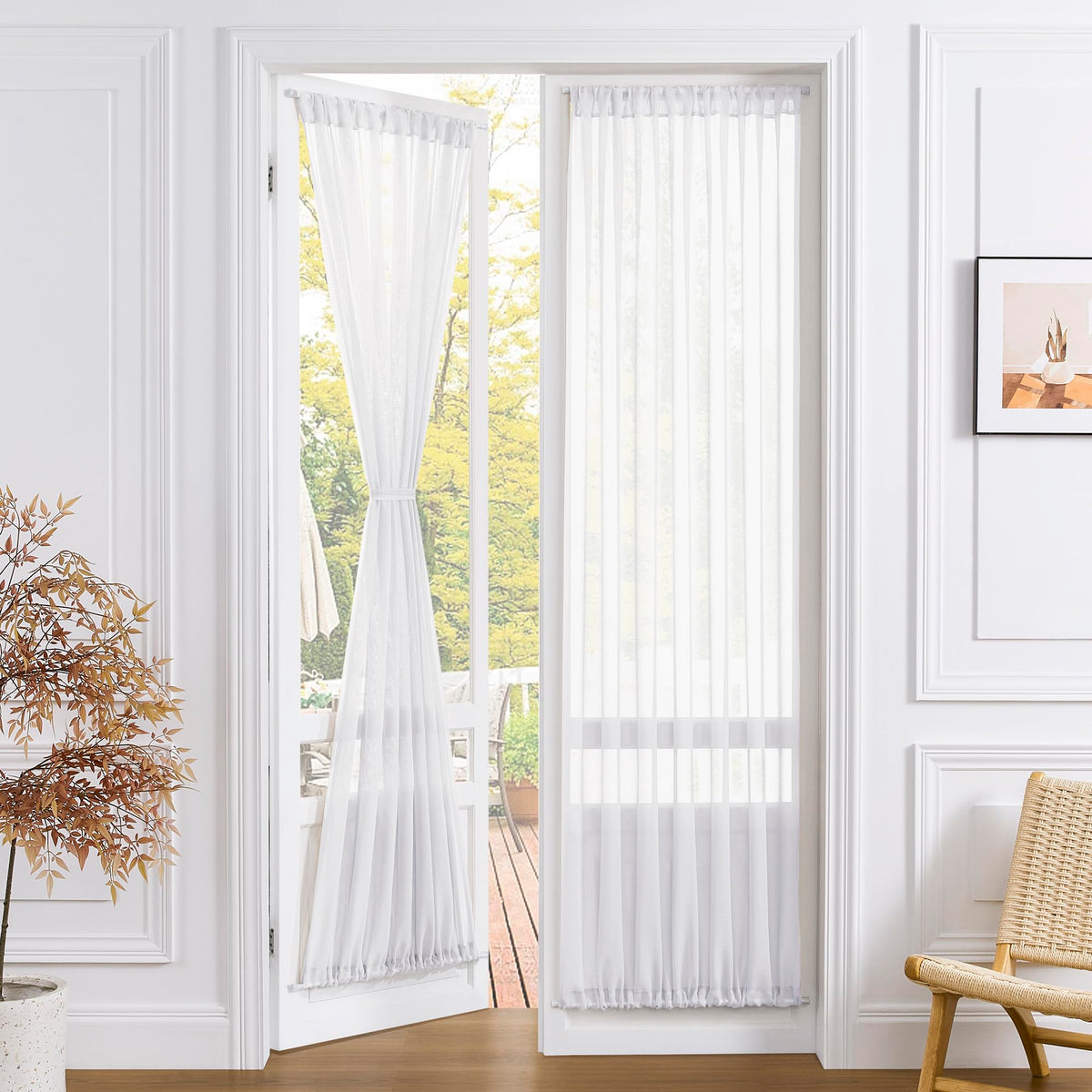 Sheer Door Curtain Closet Linen Textured Curtains Sheer Doorway Light Filtering Voile Patio Glass Doors Rod Pocket Curtain French Door