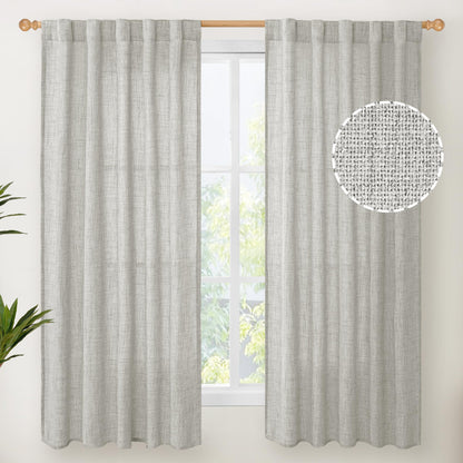 Light Grey Linen Curtains 63 Inch Length for Living Room (2 Count)
