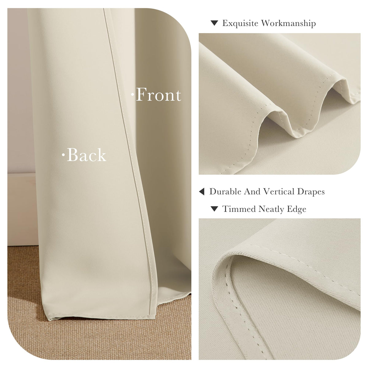 Beige Short Blackout Curtains 36 inch Length for Kitchen (2 Count)