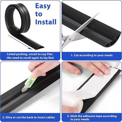 Floor Cord Cover 4ft, Cord Hider Floor Hide Extension Cords, PVC Cable Management Cover, Cable Protector Cord Cavity W0.6in x H0.32in Grey Wood