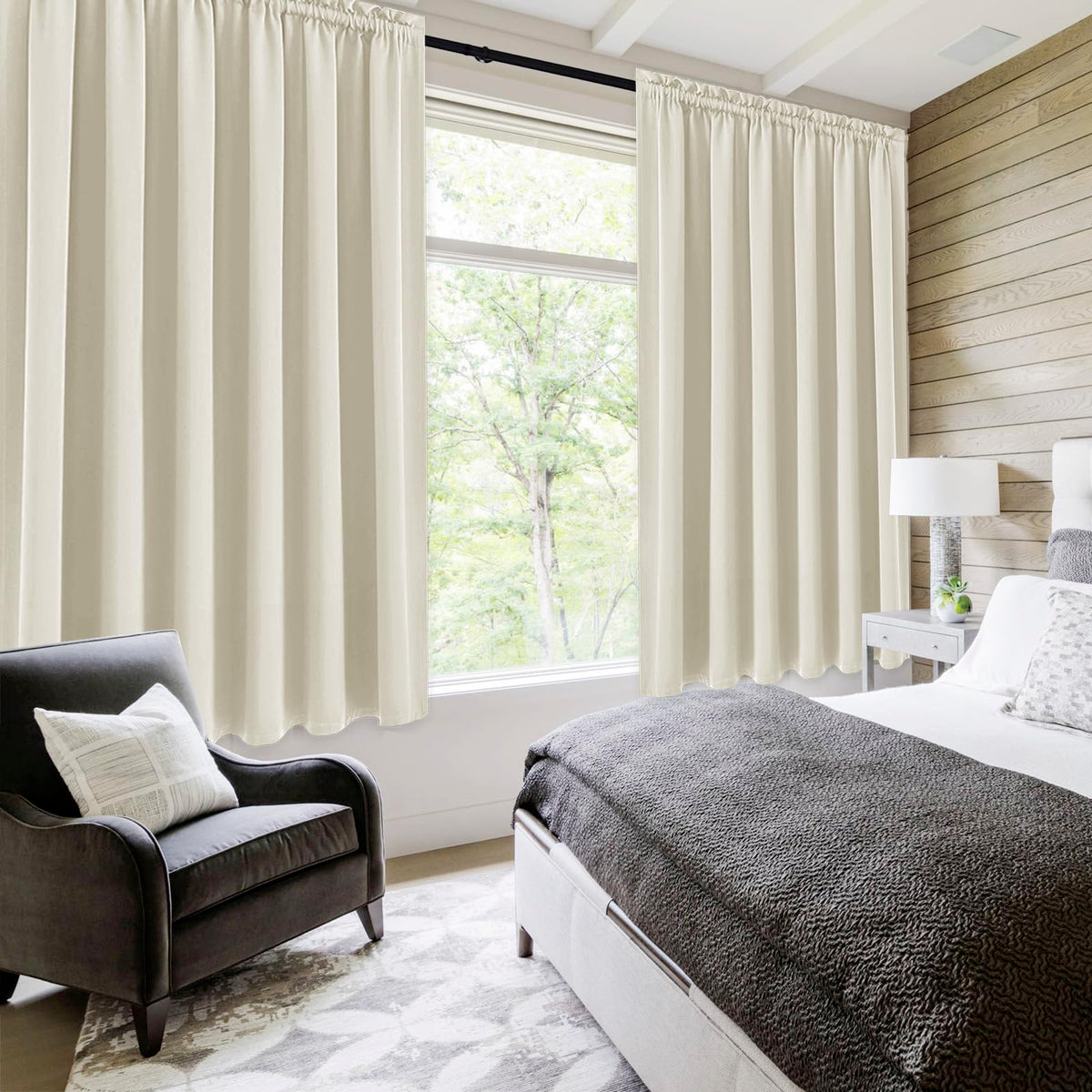 Wide Blackout Curtains for Bedroom 70 x 72 Inch Long Light Beige
