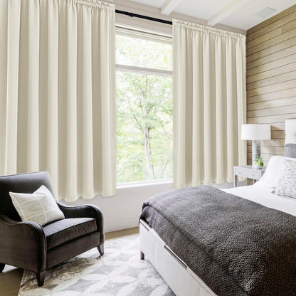 Wide Blackout Curtains for Bedroom 70 x 72 Inch Long Light Beige