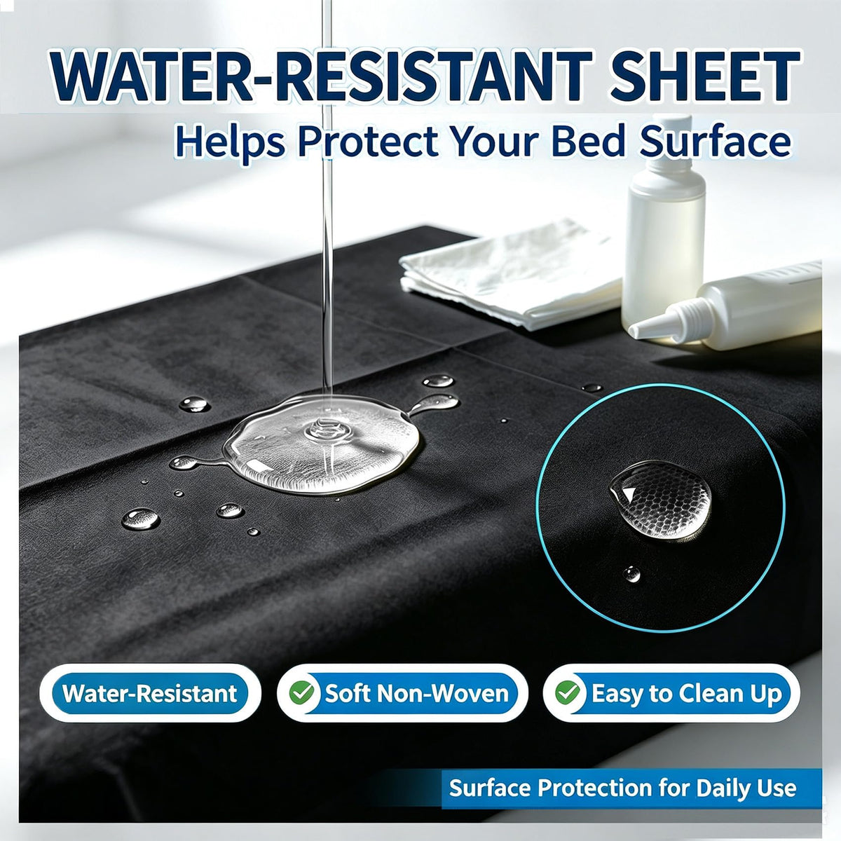50PCS Massage Table Sheet Disposable Spa Bed Cover 75"x31" Waterproof Black (50 Count)
