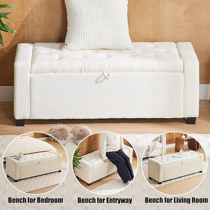 43 Inch Storage Ottoman Bench, Bench for Bedroom End of Bed, Ottoman with Storage for Living Room and Entryway (Boucle Cream)