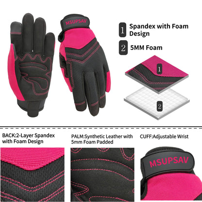 2 Pairs Touchscreen Mechanic Work Gloves Women