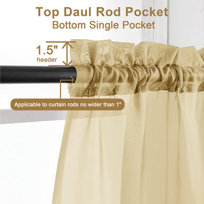 Gold Sheer Curtains 54 Inch Long 2 Panels Set (2 Count)