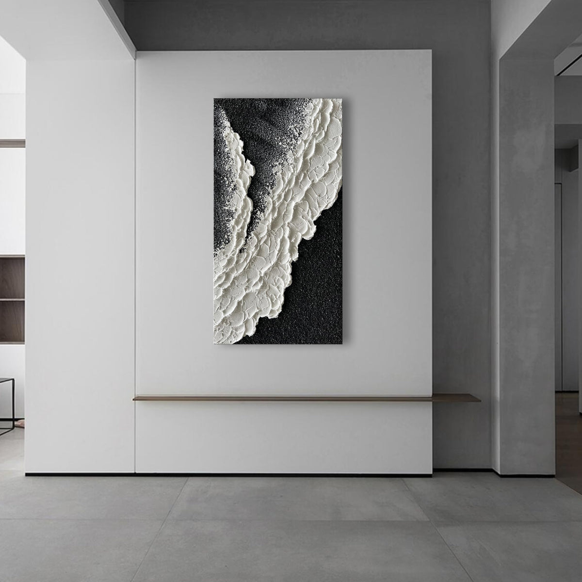 24x48 Inch Hand Painted 3D Ocean Wave Landscape Oil Painting Black and White Abstract Canvas Art Mural Family Wall Decoration Art
