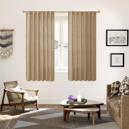 Burlap Linen Curtains 63 Inch Length for Living Room Window (2 Count)