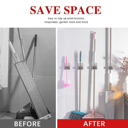 2PCS Broom Holder Wall Mount Self Adhesive Mop and Broom Holder Stainless Steel Broom Hanger Heavy Duty for Laundry Storage Bathroom Kitchen Garage (16 Ounce)
