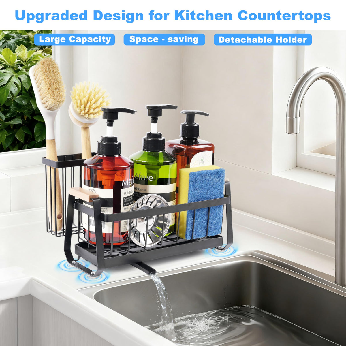 Sponge Holder for Kitchen Sink Caddy Organizer with Brush Holder