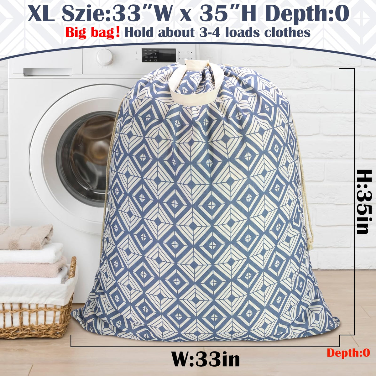 Canvas Laundry Bag with Handles & Drawstring