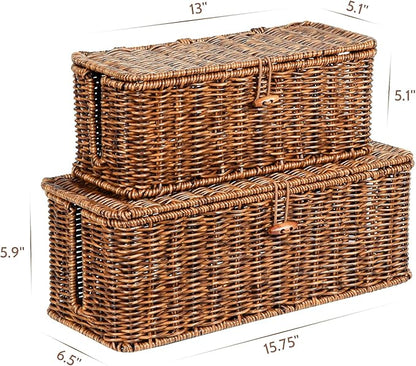 BROWNLILY Rattan Wire Storage Box, Handmade Cord Organizer for Desk Cord Hider Outlet Covers Baby Proofing for Power Strip TV PC Router Charger Under Desk Cable Management Box